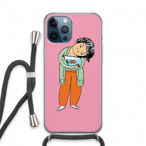 CaseCompany Visknuffel: iPhone 13 Pro Max Transparant Hoesje met koord