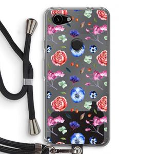 CaseCompany Bloemetjes: Pixel 3a Transparant Hoesje met koord