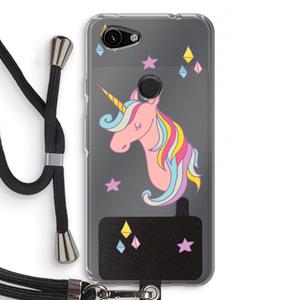 CaseCompany Roze eenhoorn: Pixel 3a Transparant Hoesje met koord