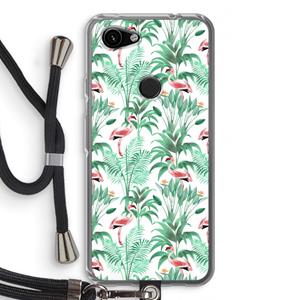 CaseCompany Flamingo bladeren: Pixel 3a Transparant Hoesje met koord