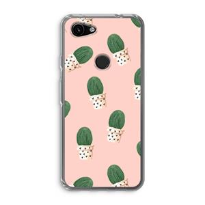 CaseCompany Cactusprint roze: Google Pixel 3a Transparant Hoesje