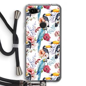 CaseCompany Bloemen tukan: Pixel 3a Transparant Hoesje met koord