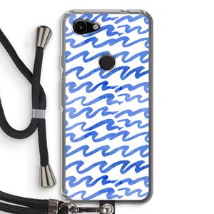 CaseCompany Blauwe golven: Pixel 3a Transparant Hoesje met koord