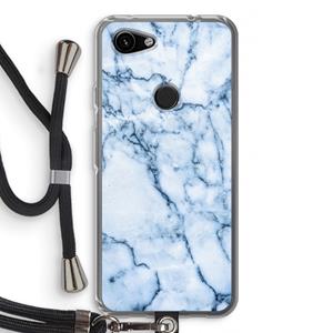 CaseCompany Blauw marmer: Pixel 3a Transparant Hoesje met koord