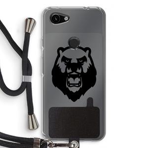 CaseCompany Angry Bear (black): Pixel 3a Transparant Hoesje met koord