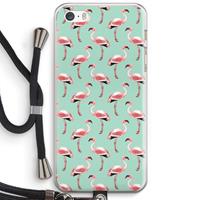 CaseCompany Flamingoprint groen: iPhone 5 / 5S / SE Transparant Hoesje met koord