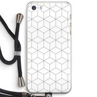 CaseCompany Zwart-witte kubussen: iPhone 5 / 5S / SE Transparant Hoesje met koord
