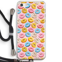 CaseCompany Pink donuts: iPhone 5 / 5S / SE Transparant Hoesje met koord