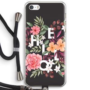 CaseCompany Hello in flowers: iPhone 5 / 5S / SE Transparant Hoesje met koord