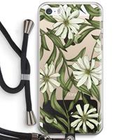 CaseCompany Wit bloemenpatroon: iPhone 5 / 5S / SE Transparant Hoesje met koord