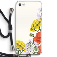 CaseCompany Wilde bloemen: iPhone 5 / 5S / SE Transparant Hoesje met koord