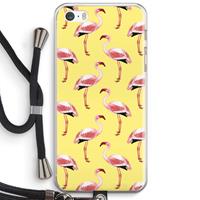 CaseCompany Flamingo's geel: iPhone 5 / 5S / SE Transparant Hoesje met koord