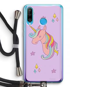 CaseCompany Roze eenhoorn: Huawei P30 Lite Transparant Hoesje met koord