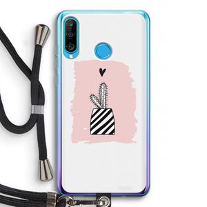 CaseCompany Zwart-wit cactus: Huawei P30 Lite Transparant Hoesje met koord