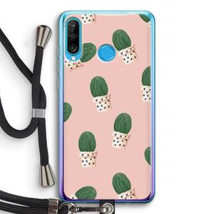 CaseCompany Cactusprint roze: Huawei P30 Lite Transparant Hoesje met koord
