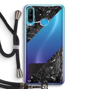 CaseCompany Zwart marmer: Huawei P30 Lite Transparant Hoesje met koord