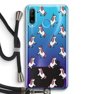 CaseCompany Eenhoorns overal: Huawei P30 Lite Transparant Hoesje met koord