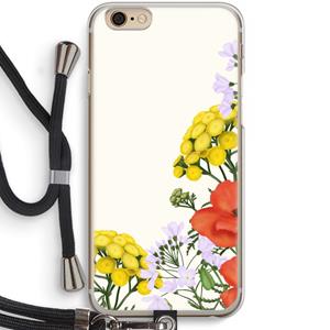 CaseCompany Wilde bloemen: iPhone 6 / 6S Transparant Hoesje met koord