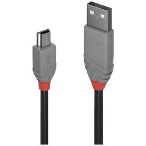 Lindy 36722 1m USB A Mini-USB B Mannelijk Mannelijk Zwart, Grijs USB-kabel