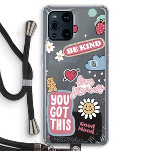 CaseCompany Positivity: Oppo Find X3 Transparant Hoesje met koord