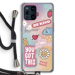 CaseCompany Positivity: Oppo Find X3 Transparant Hoesje met koord