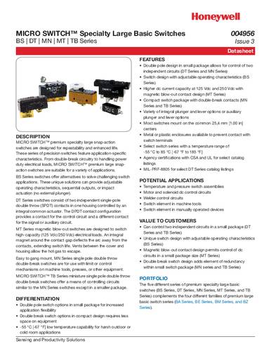 honeywellsps Honeywell SPS DT-2RV22-B6 Schnappschalter 1St.