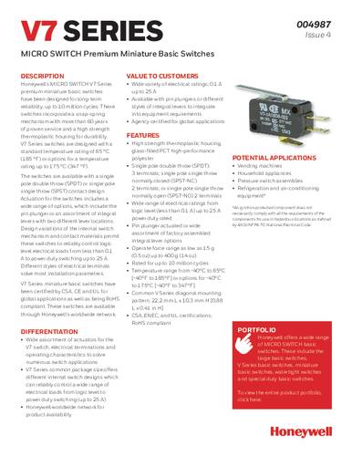 honeywellsps Honeywell SPS V7-3S39E9 Schnappschalter 1St.