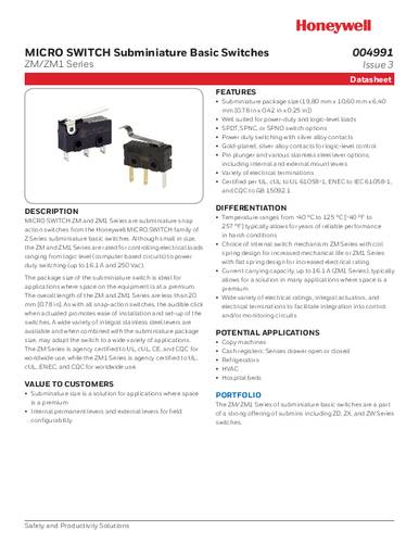 honeywellsps Honeywell SPS ZM50E20B01 Schnappschalter 1St.