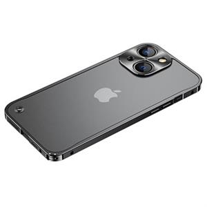 iPhone 13 Metaal Bumper met Gehard Glas Achterkant - Zwart