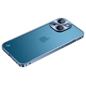 iPhone 13 Metaal Bumper met Gehard Glas Achterkant - Blauw