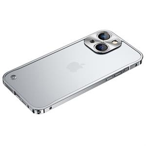 iPhone 13 Metaal Bumper met Gehard Glas Achterkant - Zilver