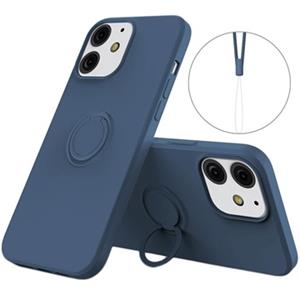 iPhone 13 Mini vloeibaar siliconen hoesje met ringhouder - blauw