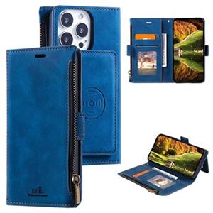 Saii Zipper iPhone 13 Pro Wallet Case met Riem - Blauw