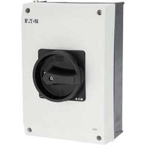 Eaton P3-63/I4/SVB-SW/HI11 HAUPTSCHALTER - Hauptschalter, P3, 63 A, Aufbau, 3-polig, 1 Schließer, 1 Öffner, HALT-Funktion, mit schwarzem Drehgriff und Sperrkranz, abschließbar in 0-St