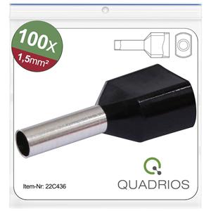 Quadrios 22C436 Zwillings-Aderendhülse 1.5mm² Teilisoliert Schwarz 1 Set