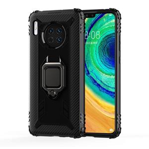 Voor Huawei Mate 30 Carbon Fiber Beschermhoes met 360 graden roterende ringhouder(Zwart)