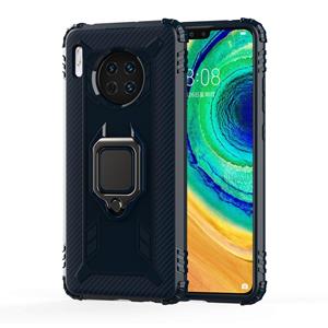 Voor Huawei Mate 30 Carbon Fiber Beschermhoes met 360 graden roterende ringhouder(blauw)