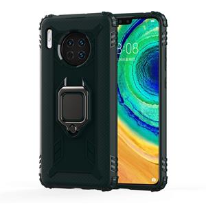 Voor Huawei mate 30 Carbon Fiber beschermhoes met 360 graden roterende ring houder (groen)