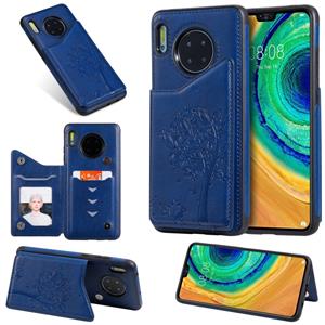 Voor Huawei mate 30 kat boom reliëf patroon schokbestendige beschermhoes met kaartsleuven & fotolijstjes (blauw)