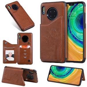 Voor Huawei mate 30 kat boom reliëf patroon schokbestendige beschermhoes met kaartsleuven & fotolijstjes (bruin)