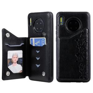 Voor Huawei Mate 30 Six Cats Embossing Pattern Protective Case met Holder & Card Slots & Photo Frame(Zwart)