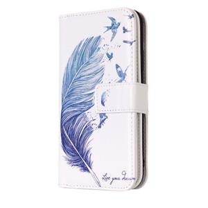Huismerk Voor iPhone X blauw veren patroon horizontaal flip lederen draagtas met houder & Card Slots & portemonnee & fotolijstjes