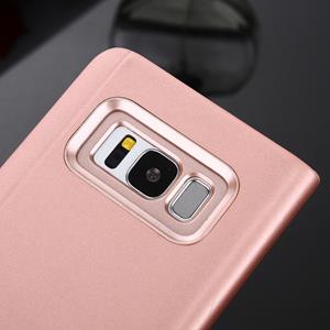 Huismerk Samsung Galaxy S8 horizontaal gegalvaniseerd spiegelend PU leren Flip Hoesje met houder (roze goudkleurig)
