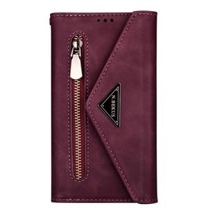 huismerk Voor Huawei P40 Pro Skin Feel Zipper Horizontale Flip Lederen case met Holder & Card Slots & Photo Frame & Lanyard & Long Rope(Wine Red)