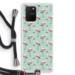 CaseCompany Flamingoprint groen: Samsung Galaxy S10 Lite Transparant Hoesje met koord