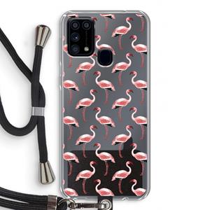 CaseCompany Flamingoprint groen: Samsung Galaxy M31 Transparant Hoesje met koord