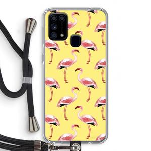 CaseCompany Flamingo's geel: Samsung Galaxy M31 Transparant Hoesje met koord