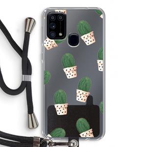 CaseCompany Cactusprint roze: Samsung Galaxy M31 Transparant Hoesje met koord