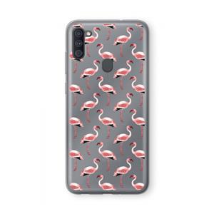 CaseCompany Flamingoprint groen: Samsung Galaxy A11 Transparant Hoesje