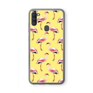 CaseCompany Flamingo's geel: Samsung Galaxy A11 Transparant Hoesje